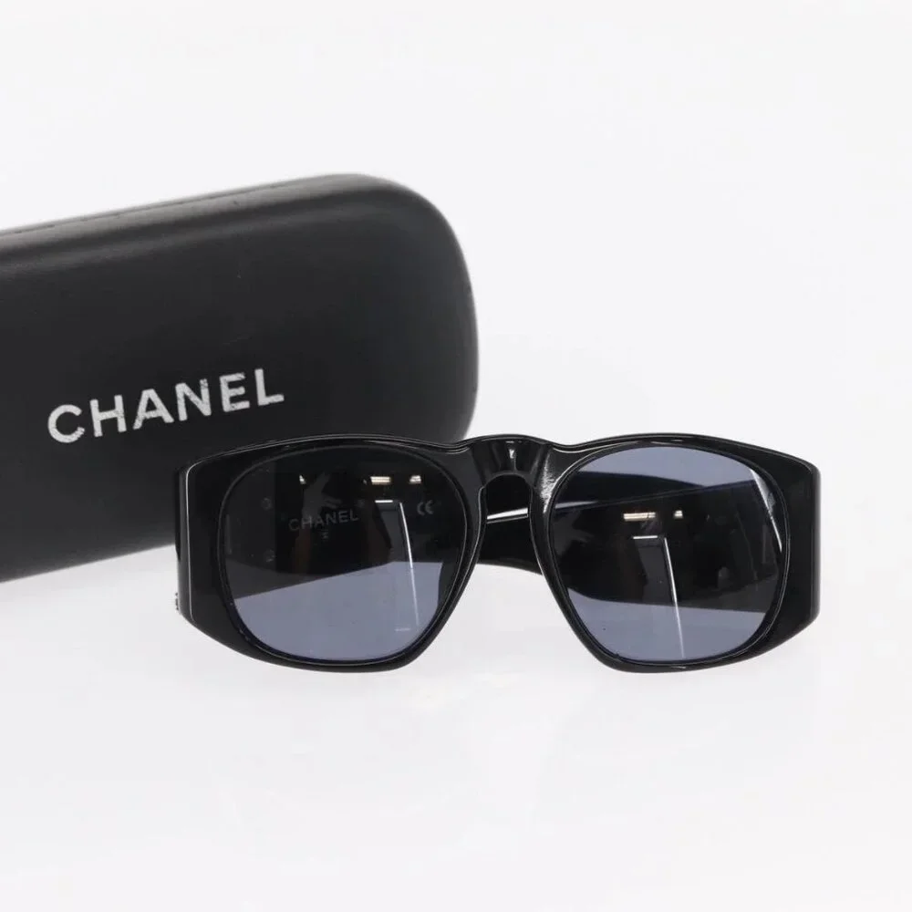 CHANEL COCO Mark Sunglasses plastic Black CC Auth 157822